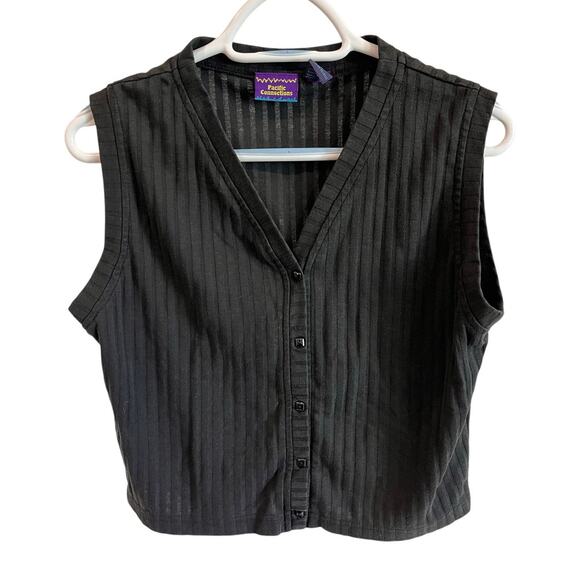 Pacific Connections Black Sleeveless Button Front Vest Sz Large Cotton Blend - Picture 1 of 8